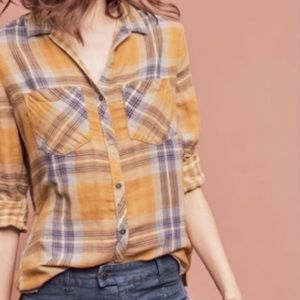 Cloth & Stone Mustard and Blue Plaid Blouse